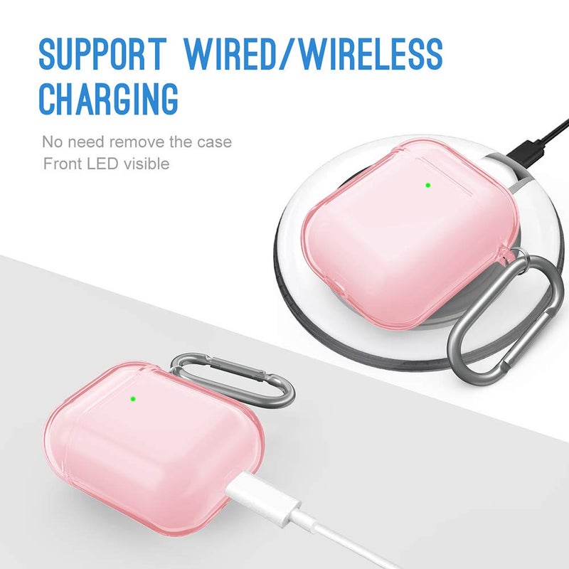 Valkit Compatible AirPod Case Cover, Clear Airpods Case with Keychain Soft TPU Protective Cover Shockproof Case for Girls Women Men Compatible with Apple AirPods Charging Case 2 & 1 - Clear Pink - Image 4